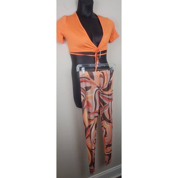 SHEIN  | 2 Piece Crop Top and Sheer Leggings Set  | Size Small - Picture 2 of 12